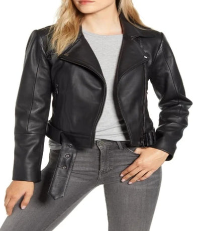 Samma Belted Leather Biker Jacket