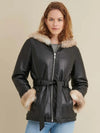 Plus Size Belted Leather Jacket