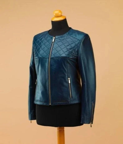 Blue women leather jacket